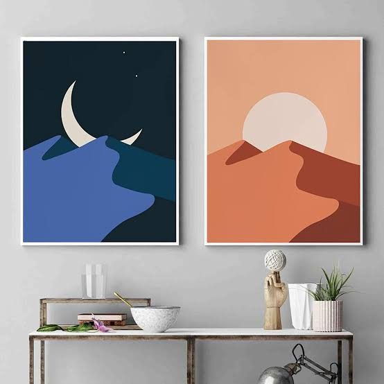 Large abstract canvas wall art print with minimalist geometric shapes hanging in a contemporary home sanctuary.